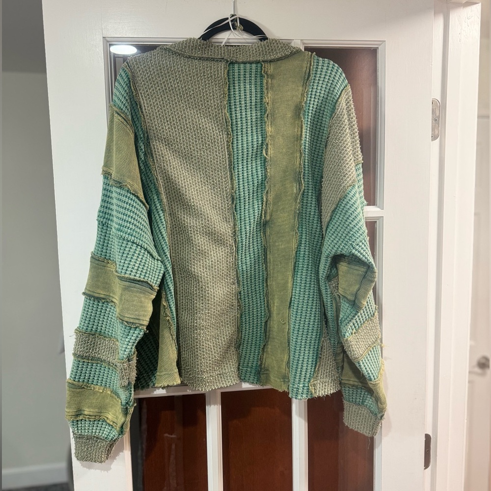 NWT Oli & Hali Gathered Stripes Cardigan in Green Combo - Picture 2 of 2